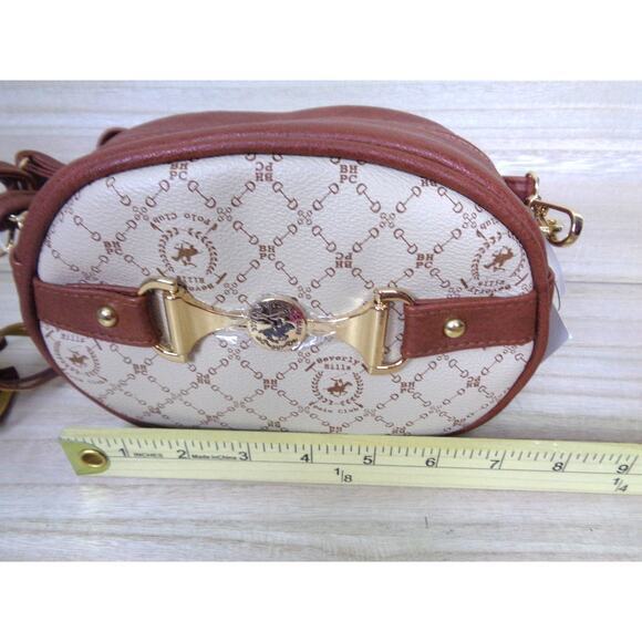 Beverly Hills Polo Club BHPC Cream &‎ Brown Vegan Leather Crossbody Purse - Picture 6 of 9